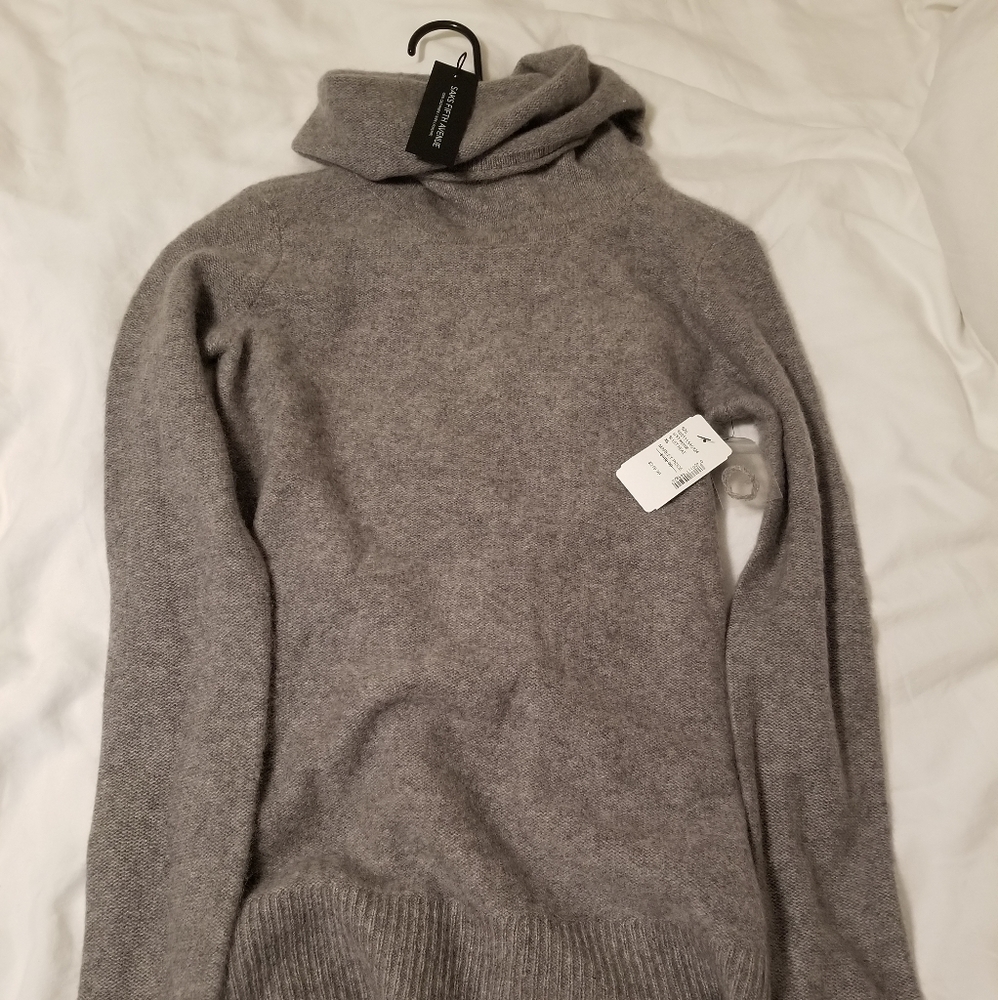 Saks Fifth Grey Cashmere Cowl Neck Sweater New